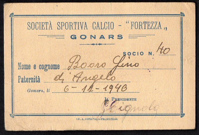 S.S. Calcio Fortezza di Gonars 1946  Tessara